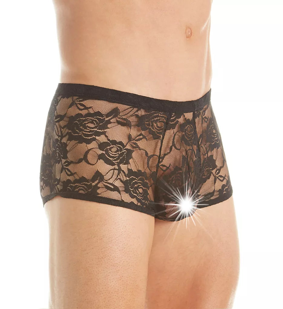 Men's Stretch Lace Mini Short Trunks, Black, L/XL