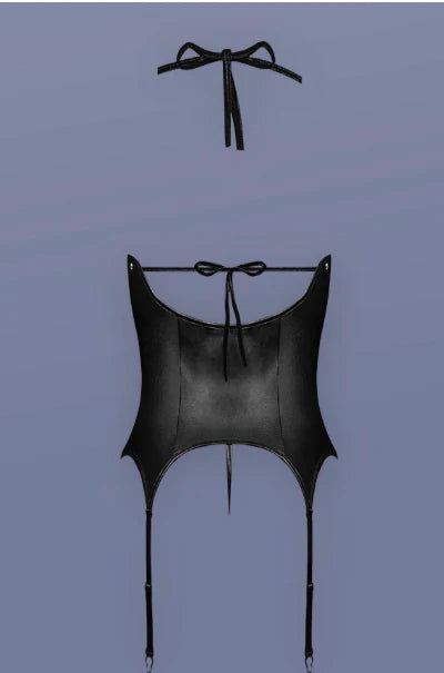 Madame Lust Studded Bustier and G-String Set, Black, L/XL