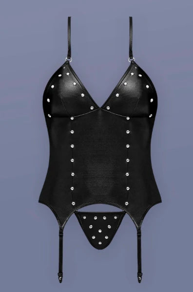 Madame Lust Studded Bustier and G-String Set, Black, L/XL