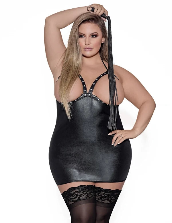Lust Fetish Xena Cupless Faux Leather Mini Dress, Black, Queen O/S Lust Fetish Xena Cupless Faux Leather Mini Dress, Black, Queen O/S