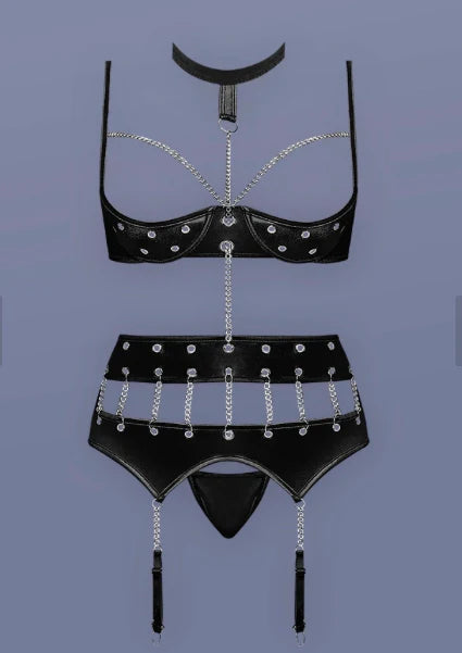 Delilah Dominatrix Bra and Garter Set, Black, Queen O/S