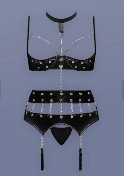 Delilah Bra and Garter Set, Black, Queen O/S