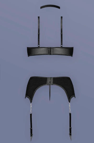 Delilah Bra and Garter Set, Black, Queen O/S