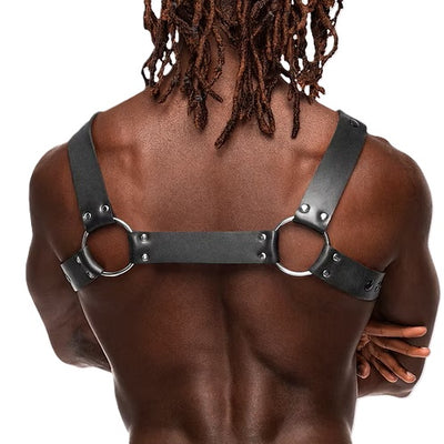 Criss-Cross Vegan Leather Zipper Chest Harness in Black