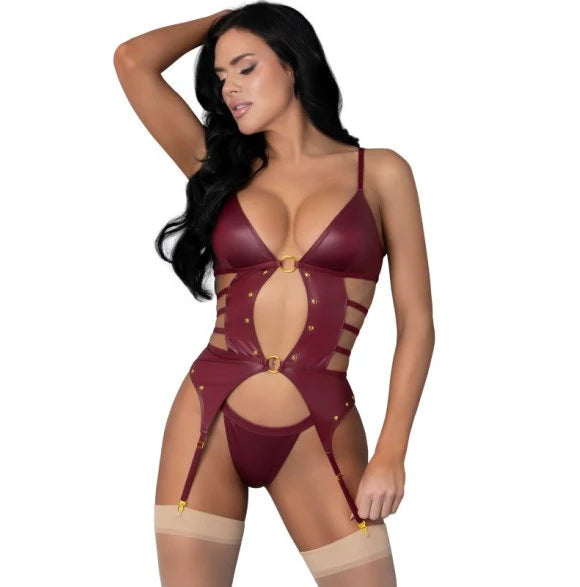 Exposed Kira Kiss Basque Corset, Burgundy, L/XL