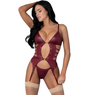 Exposed Kira Kiss Basque, Burgundy, L/XL