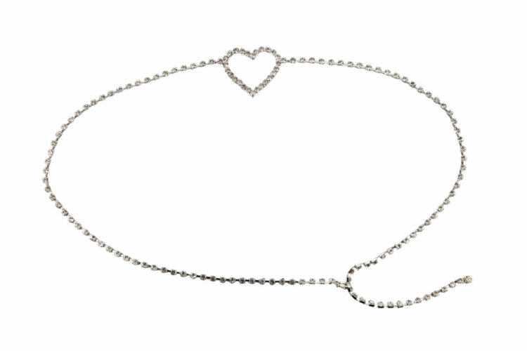 Heart Rhinestone Belly Chain, Silver, One Size