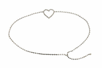 Heart Rhinestone Belly Chain, Silver, One Size