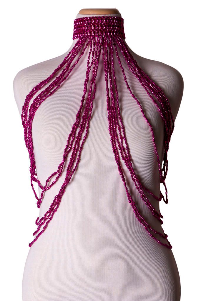 Beaded Body Chain Top, Fuchsia, One Size