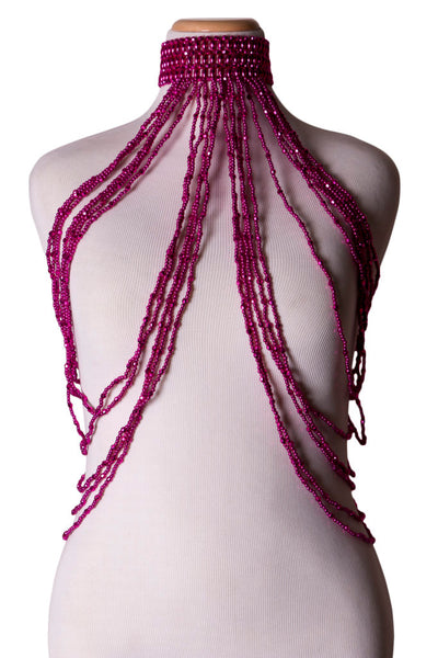 Beaded Body Chain Top, Fuchsia, One Size