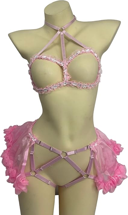 Pink 2-Piece Harness with Skirted Garter - One Size