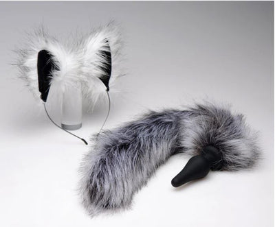 Tailz Grey Wolf Tail Anal Plug And Ears Set