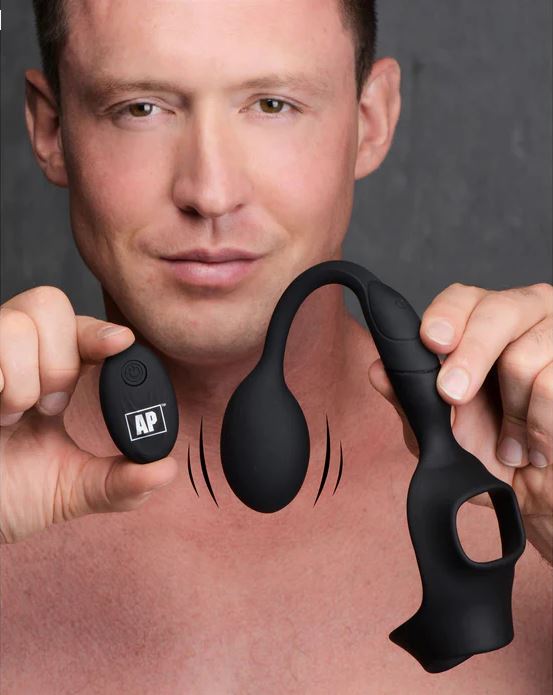Alpha-Pro 10X P-Bomb Cock & Ball Ring With Vibrating Anal Plug