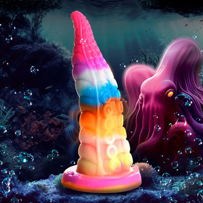 LUMINOCTOPUS GLOW-IN-THE-DARK TENTACLE SILICONE DILDO UNDERWATER SCENE
