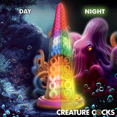 LUMINOCTOPUS GLOW-IN-THE-DARK TENTACLE SILICONE DILDO DAY AND NIGHT VIEW