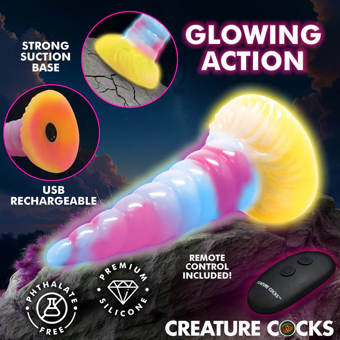 Unicorn Glow-in-the-Dark Vibrating Silicone Dildo by Creature Cocks