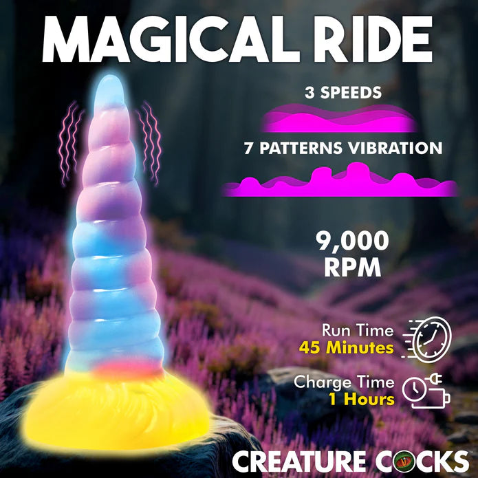 Unicorn Glow-in-the-Dark Vibrating Silicone Dildo by Creature Cocks