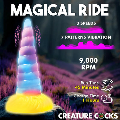 Unicorn Glow-in-the-Dark Vibrating Silicone Dildo by Creature Cocks