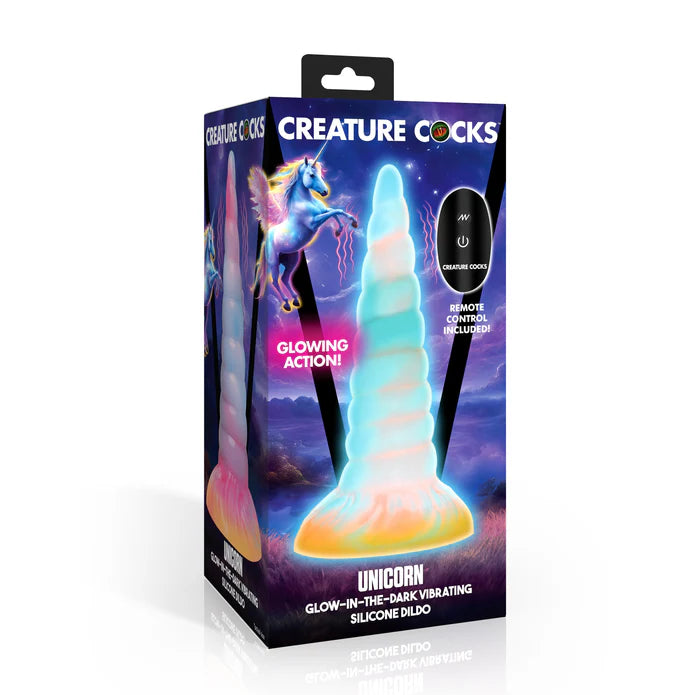 Unicorn Glow-in-the-Dark Vibrating Silicone Dildo by Creature Cocks