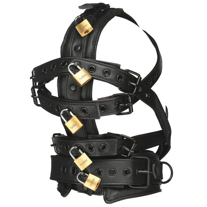 Master Series Vegan Leather Lockable Head Harness w/Muzzle