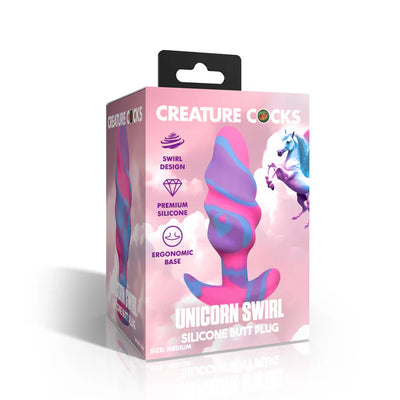 Unicorn Swirl Silicone Butt Plug in Medium by Creature Cocks