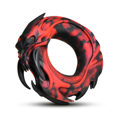 A red and black dragon-themed ring-shaped accessory with sharp claws and a sculpted head design, shown on a plain white background.