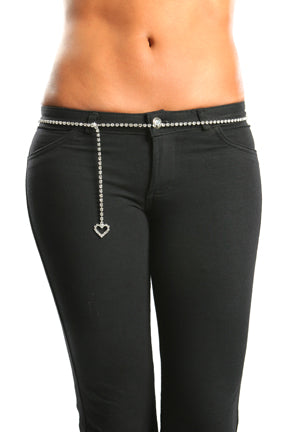 Heart Rhinestone Belly Chain, Silver, One Size