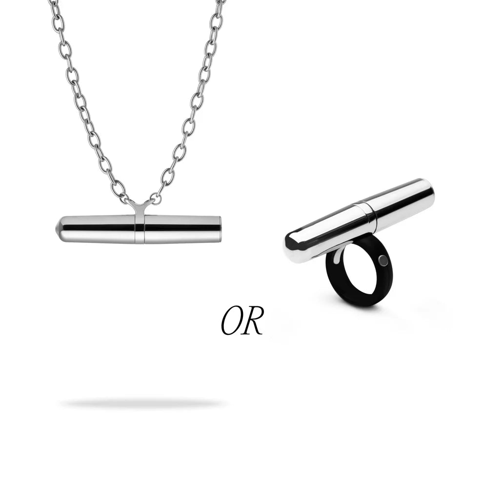 Crave Tease Collection Convertible Necklace / Ring Vibrator in Silver