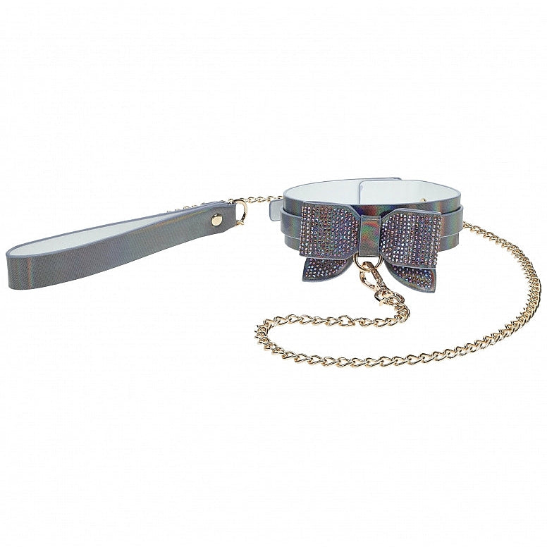 Ouch! Paris Iridescent Black Bow Collar and Leash