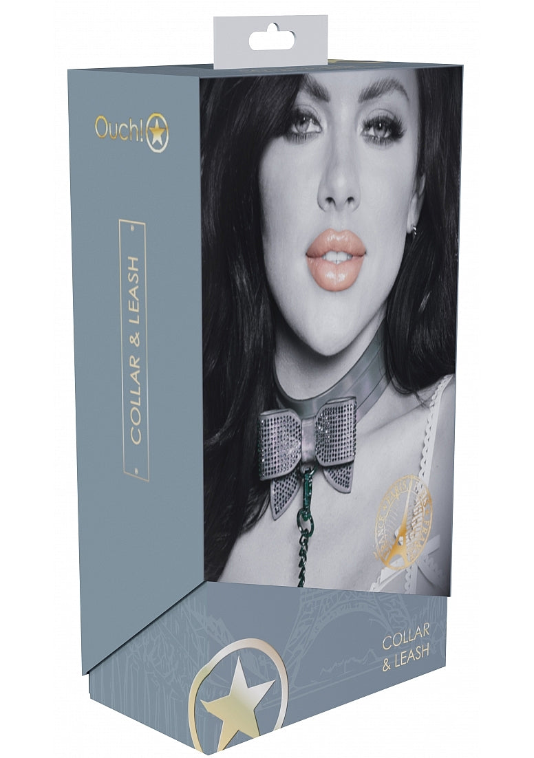 Ouch! Paris Iridescent Black Bow Collar and Leash