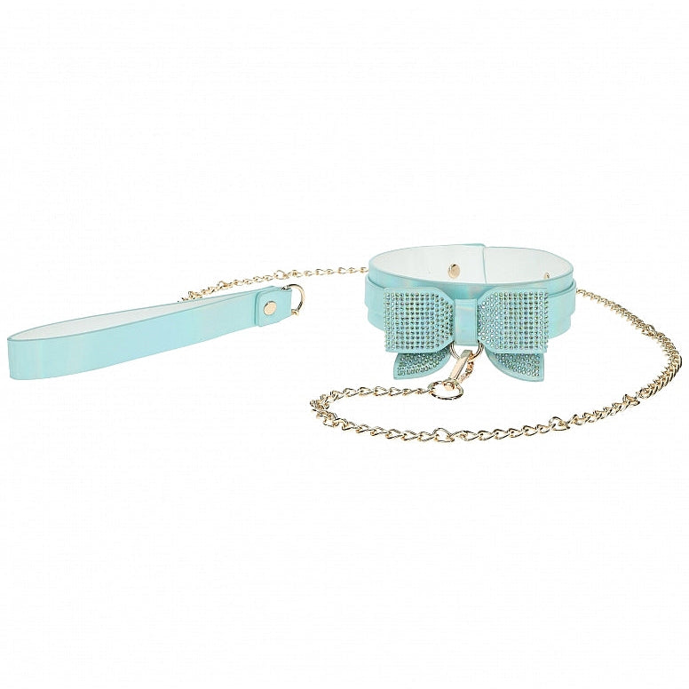 Ouch! Paris Iridescent Teal Bow Collar and Leash
