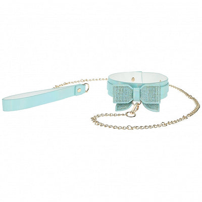 Ouch! Paris Iridescent Teal Bow Collar and Leash