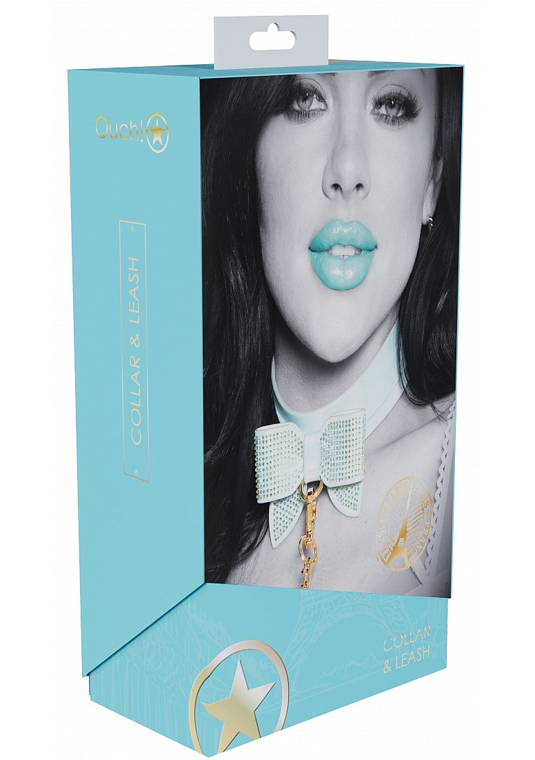 Ouch! Paris Iridescent Teal Bow Collar and Leash