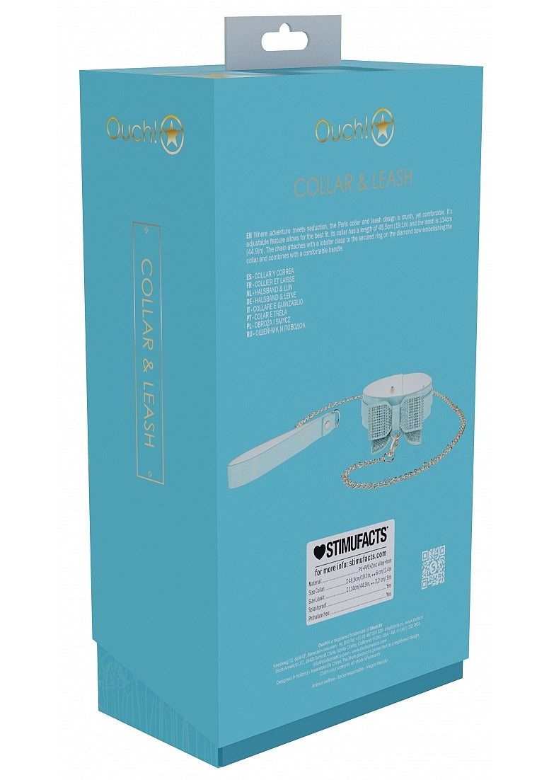 Ouch! Paris Iridescent Teal Bow Collar and Leash