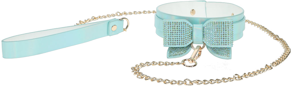Ouch! Paris Iridescent Teal Bow Collar and Leash