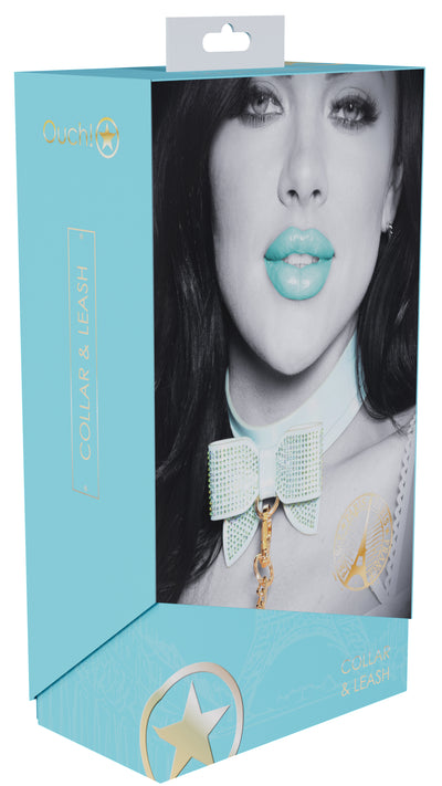 Ouch! Paris Iridescent Teal Bow Collar and Leash