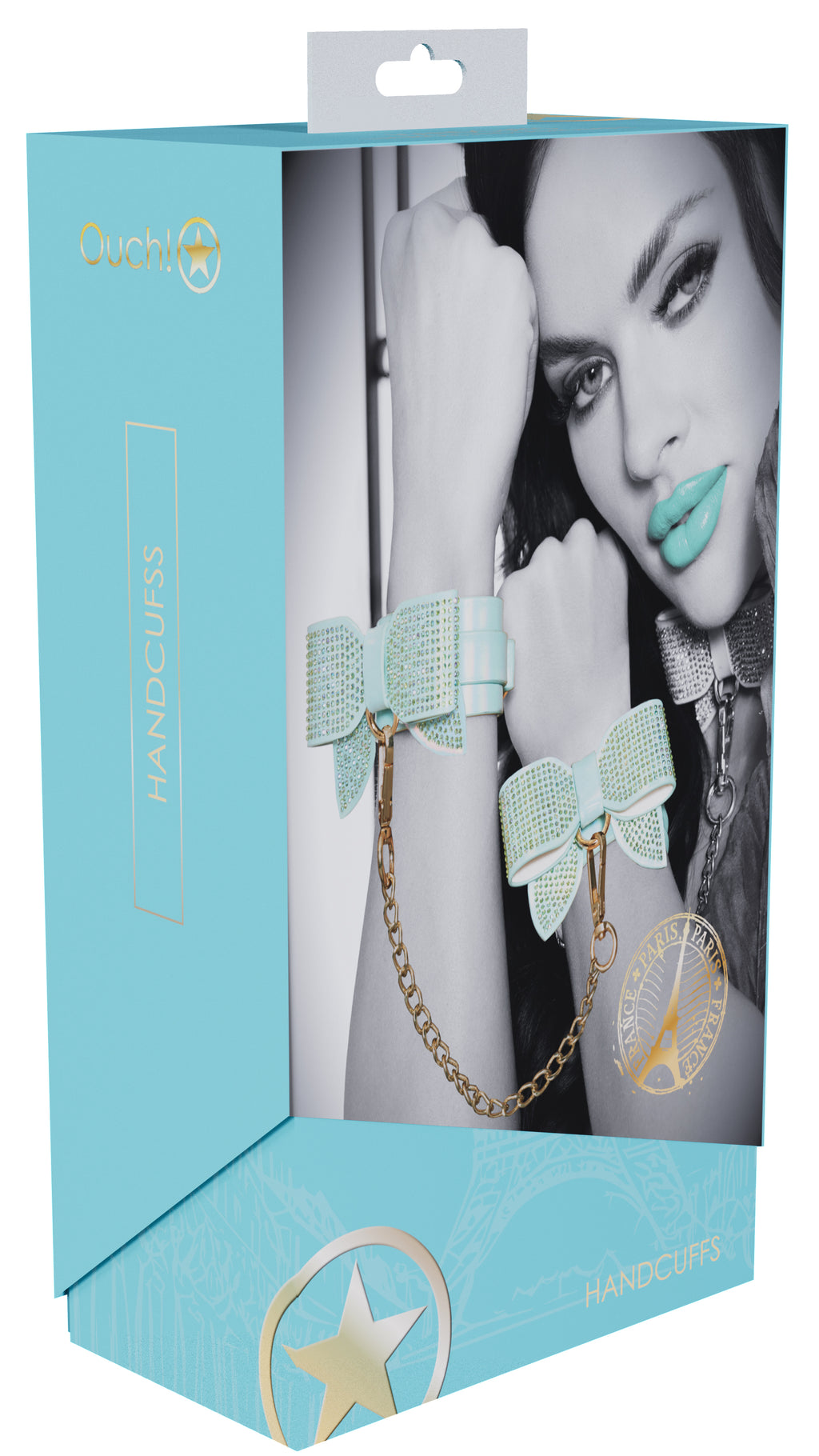 Ouch! Paris Iridescent Teal Bow Handcuffs