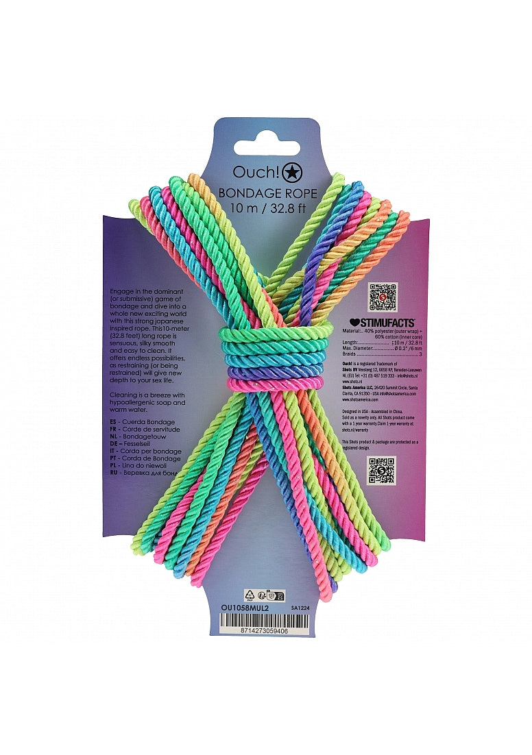 Silky Bright Multicolored Bondage Rope - 10 Meters