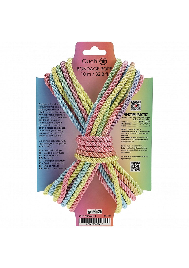 Silky Pastel Multicolored Bondage Rope - 10 Meters