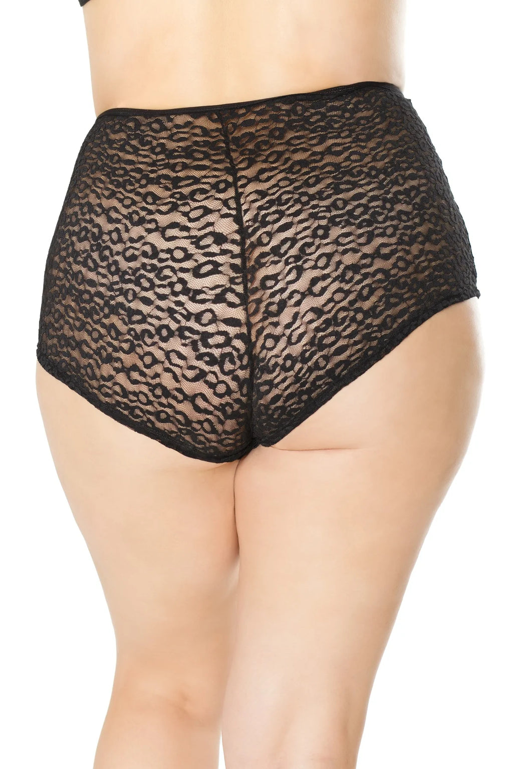 Leopard-Print Lace High-Waisted Zippered Booty Short in Black - OSXL
