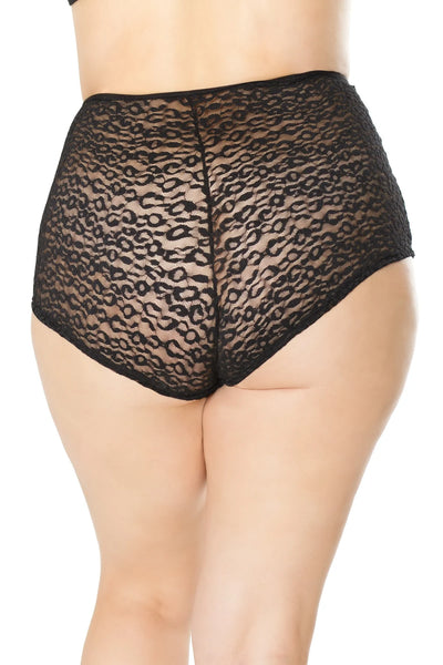 Leopard-Print Lace High-Waisted Zippered Booty Short in Black - OSXL