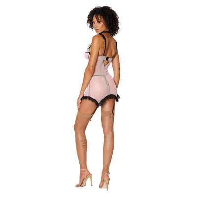 Diamond Stretch Mesh & Lace Chemise, Pink/Black, Medium