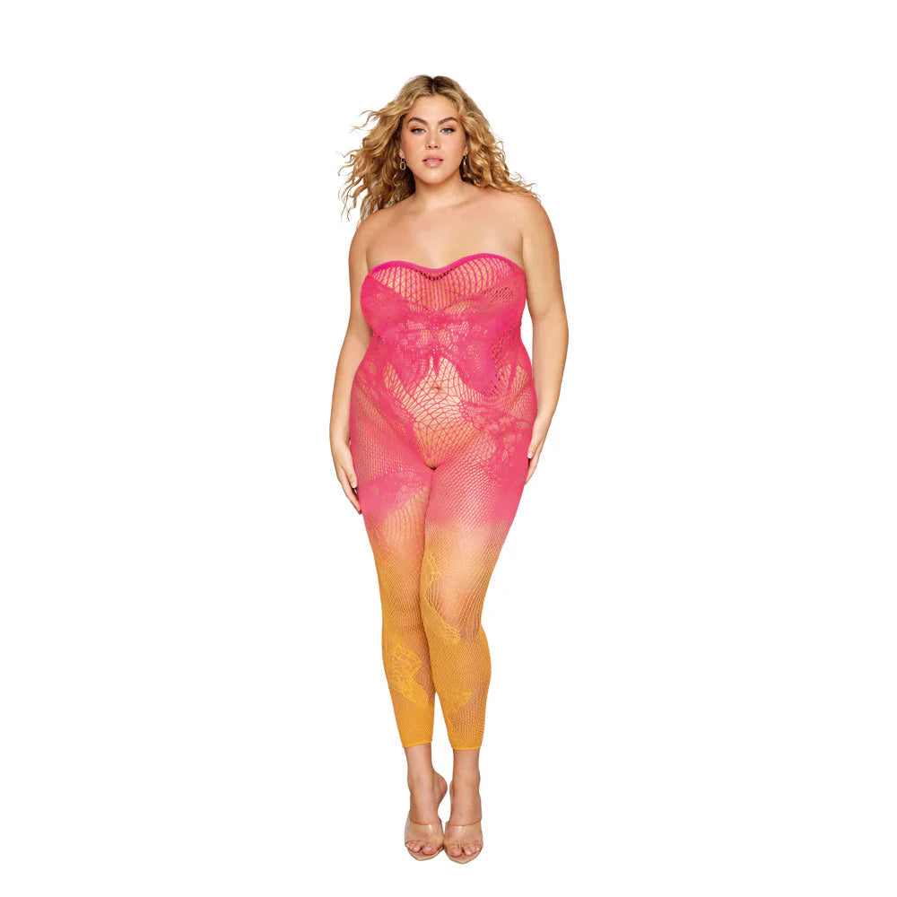 Two-Tone Ombre Bodystocking in Watermelon/ Mimosa, Queen O/S