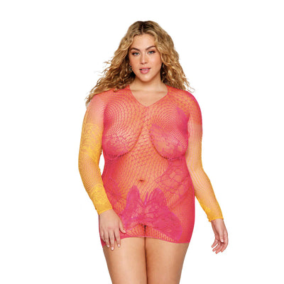 Versatile Ombre Bodystocking, Watermelon/ Mimosa, Queen O/S