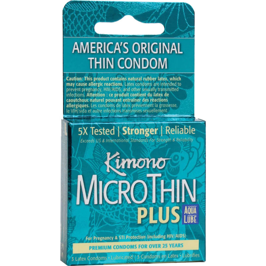 Kimono MicroThin Plus Aqua Lube Premium Lubricated Latex Condoms - 3 pk