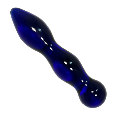 BLUE GLASS CURVY SWELLS TAPERED TIP DILDO