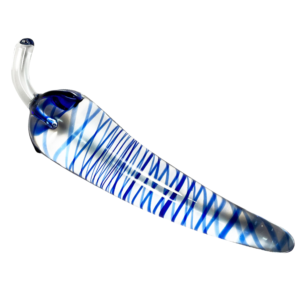 dildo fishing lurer BLUE SWIRLING STRIPES PEPPER SHAPED GLASS DILDO