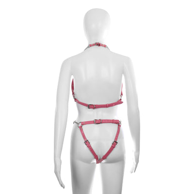 Cutout Heart Silver Chain 2-Piece Body Harness in Pink by Fetish Pleasure Play - One Size