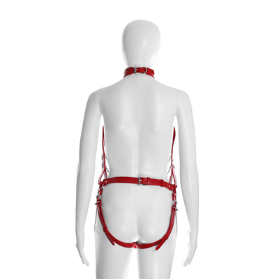 Full Body Harness with Silver Chains in Red PU Leather by Fetish Pleasure Play - One Size