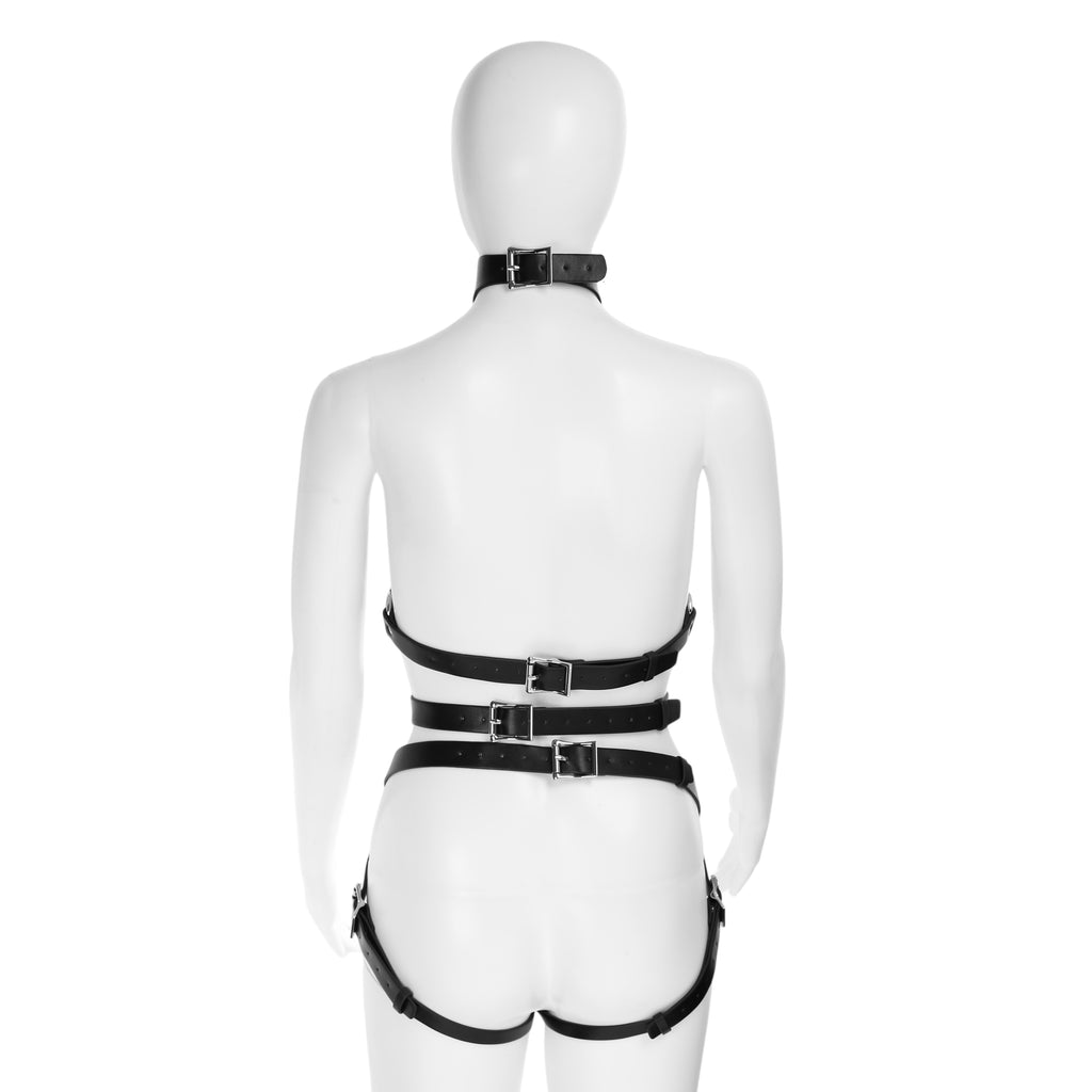 Black Vegan Leather 2 Piece Body Harness by Fetish Pleasure Play - One Size